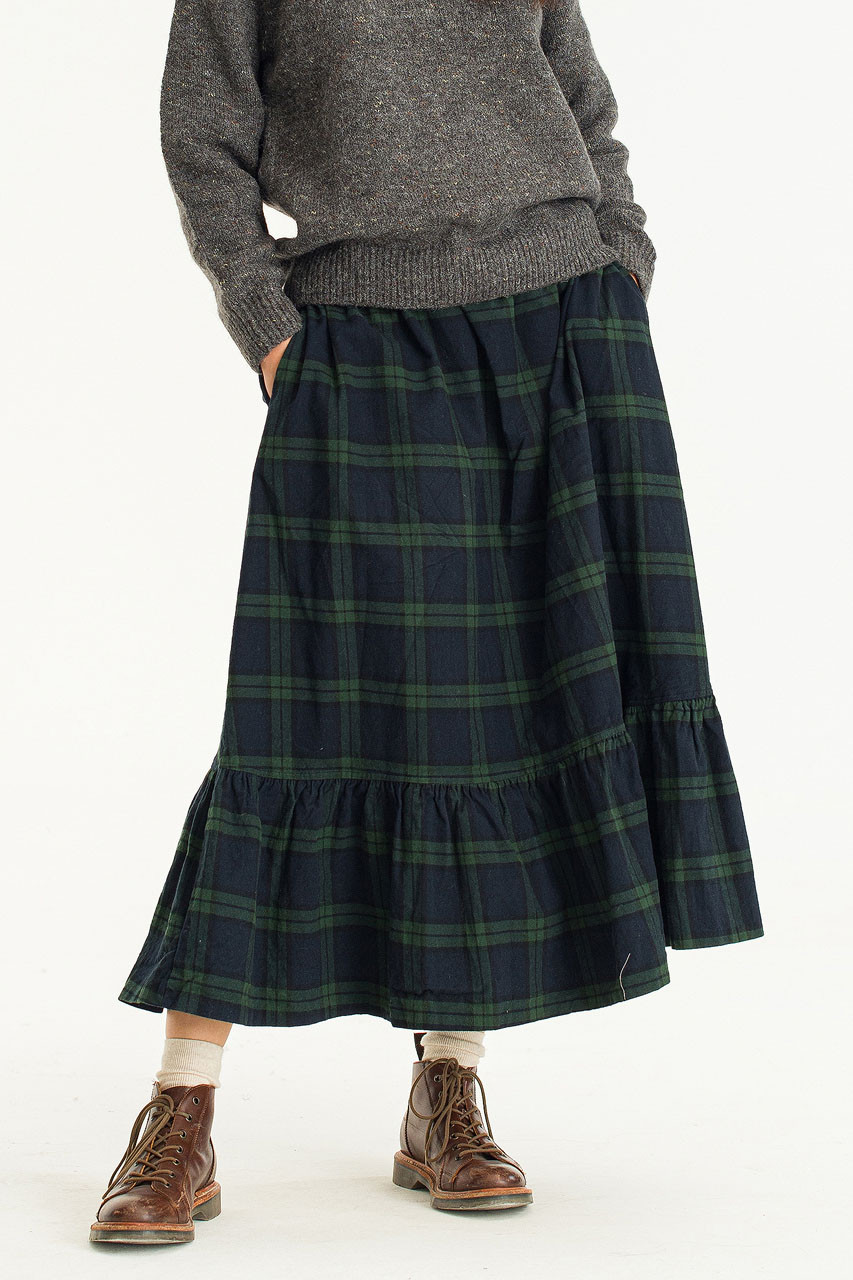 Frill Edge Check Skirt, Deep Green