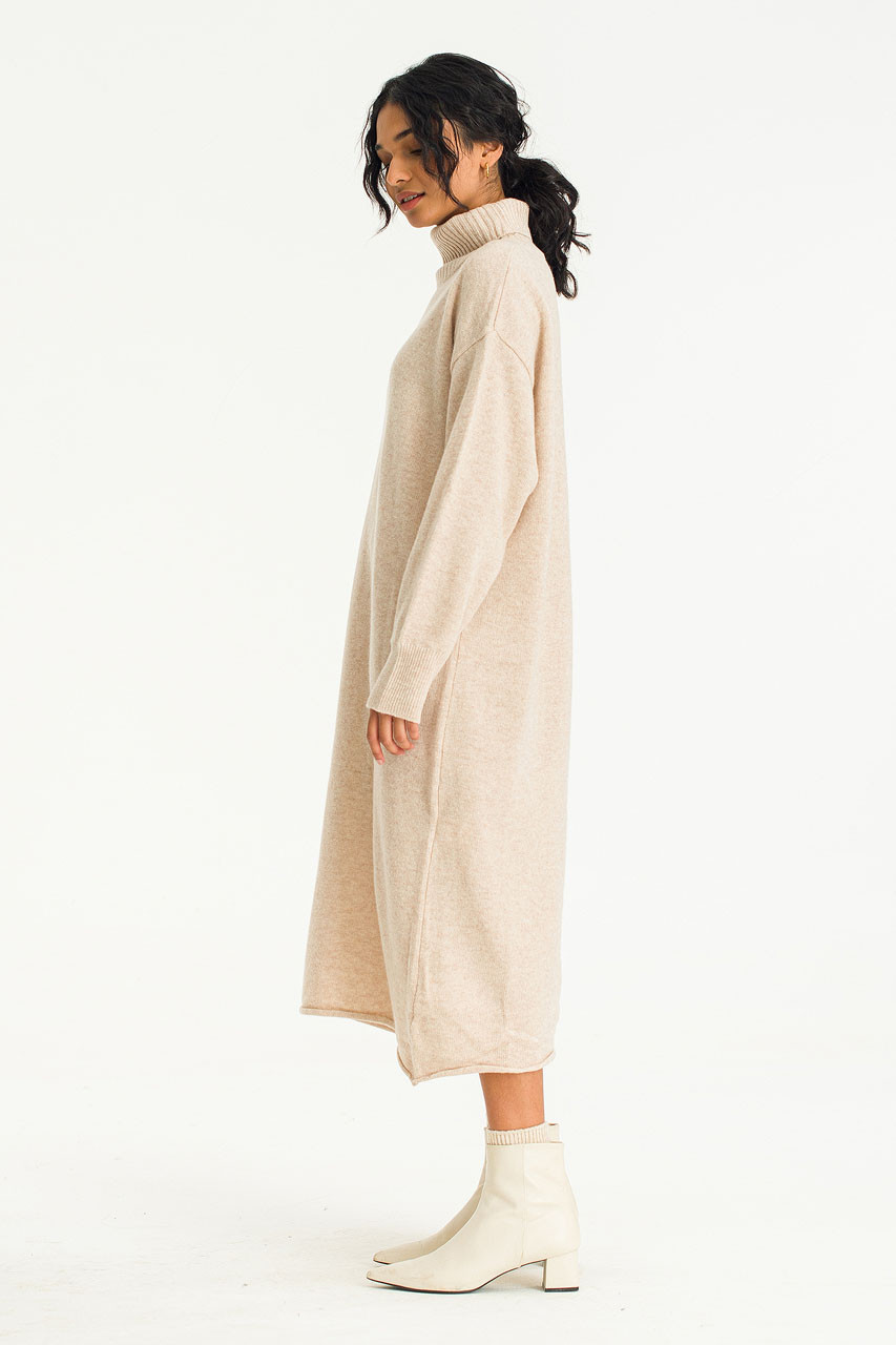 Isla Roll Neck Knit Dress, Beige