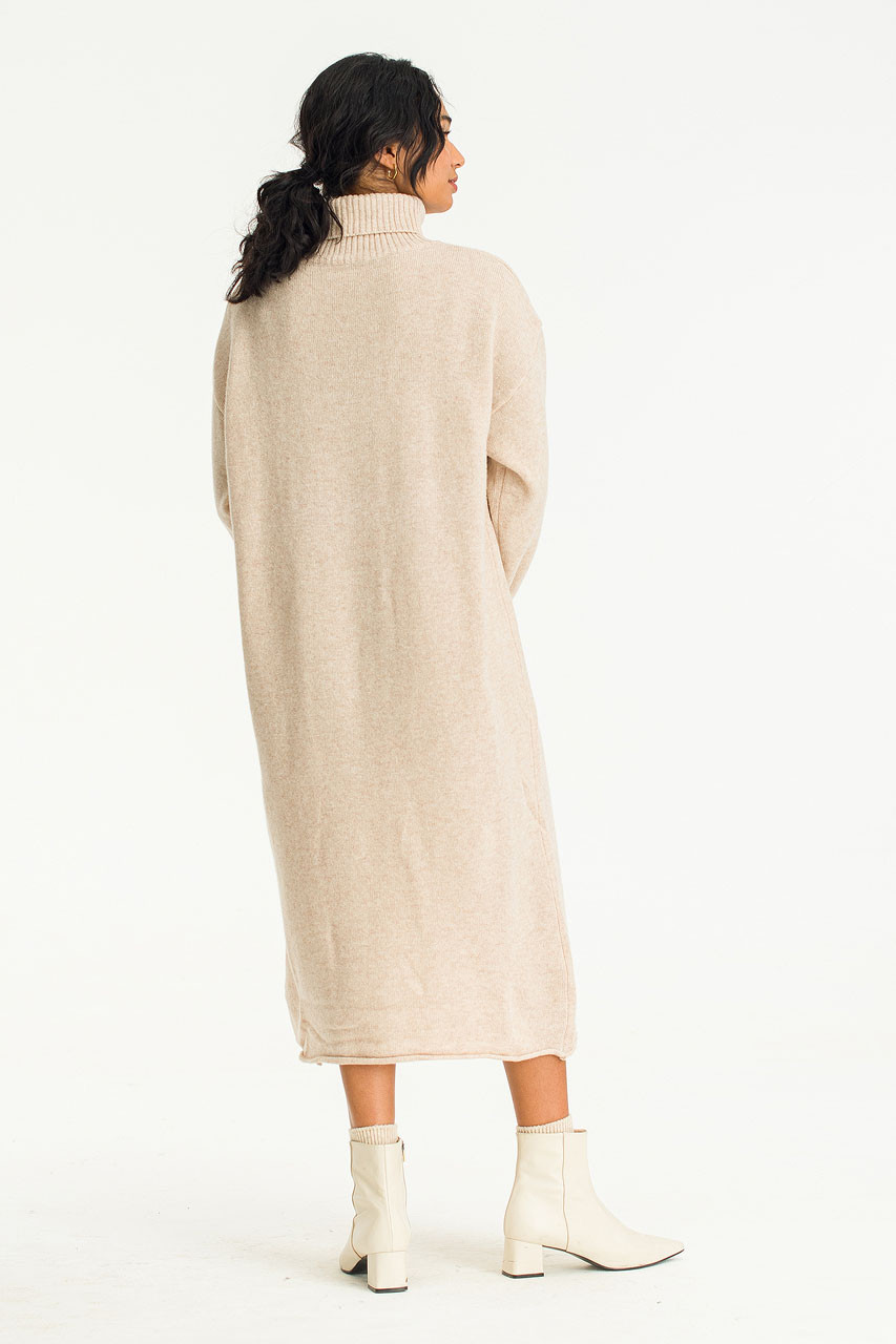 Isla Roll Neck Knit Dress, Beige