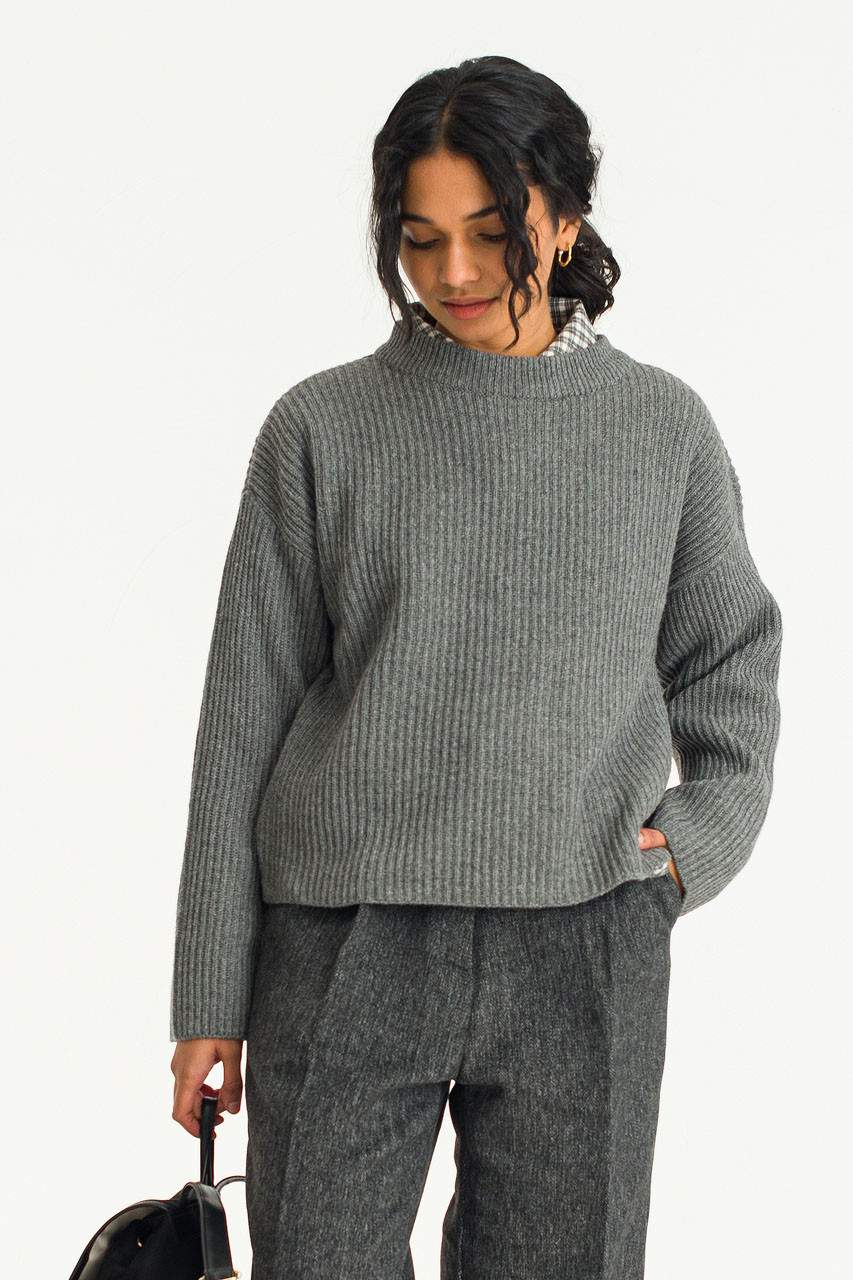 Lily Ribbed Crew Neck Jumper, Dark Grey