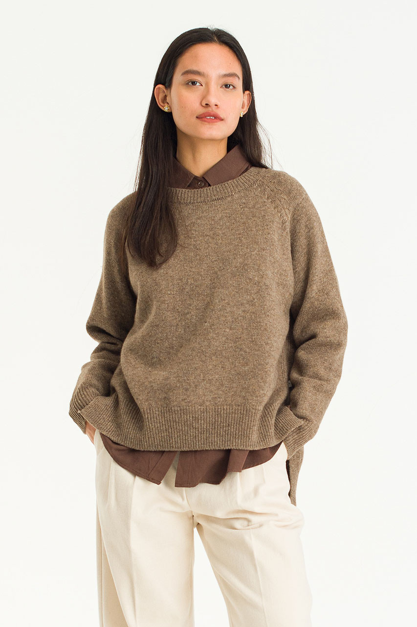 Unbalanced Crew Neck Knit, Mocha