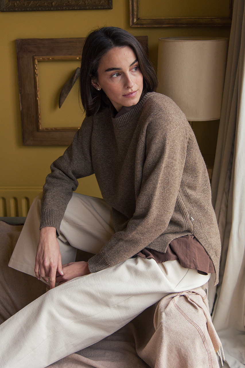 Unbalanced Crew Neck Knit, Mocha