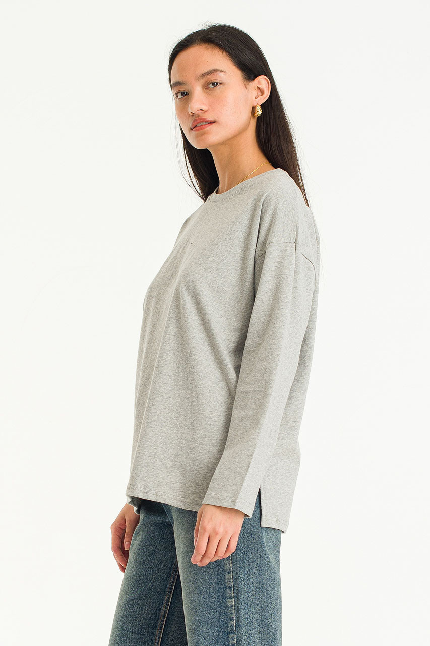 Boyfit  Long Sleeve Tee, Melange Grey