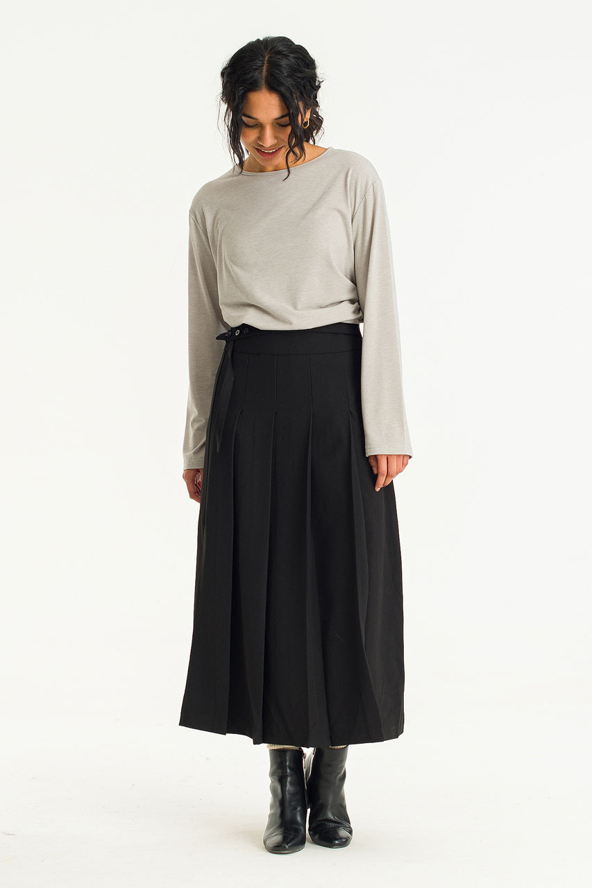 Emily Pleated Mid Length  Skirt, Black