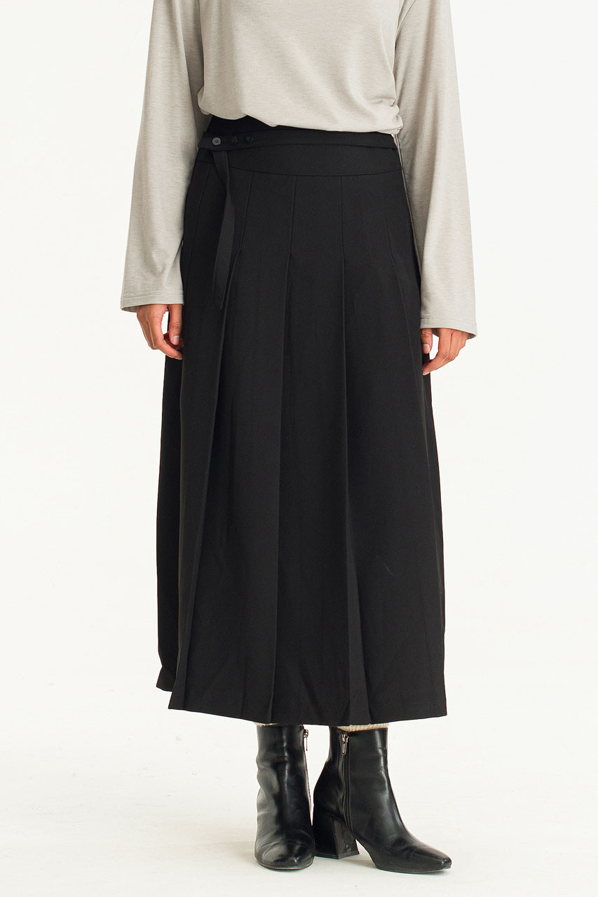 Emily Pleated Mid Length  Skirt, Black