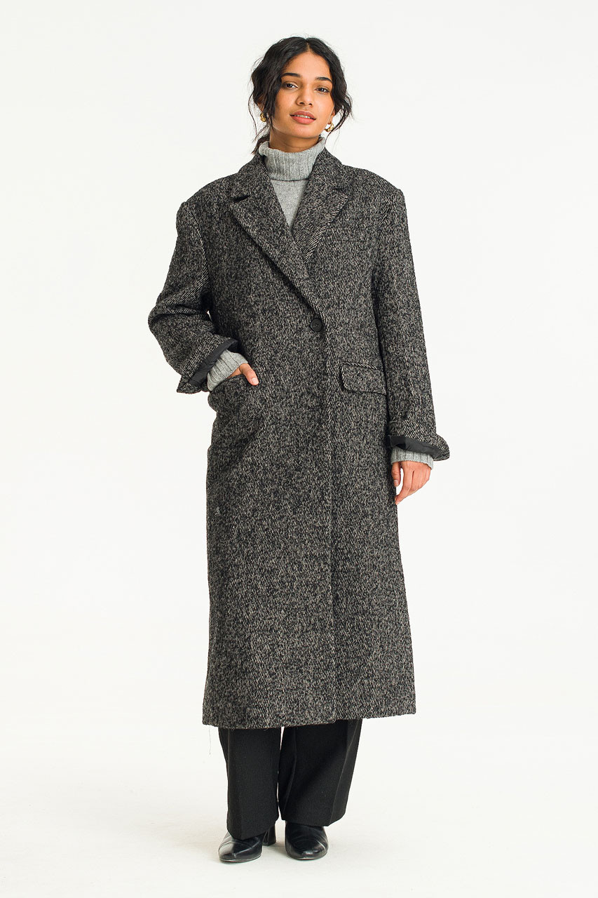 Manish Herringbone Coat, Black