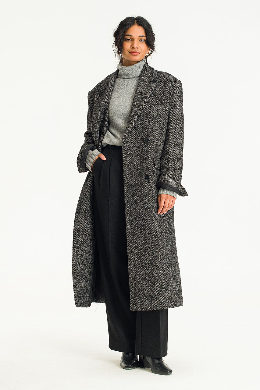 Manish Herringbone Coat, Black