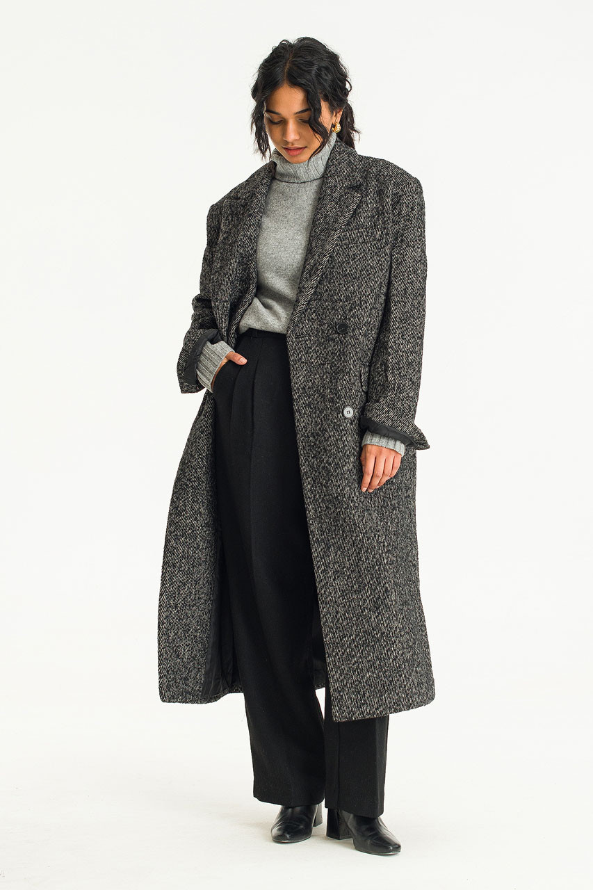 Manish Herringbone Coat, Black