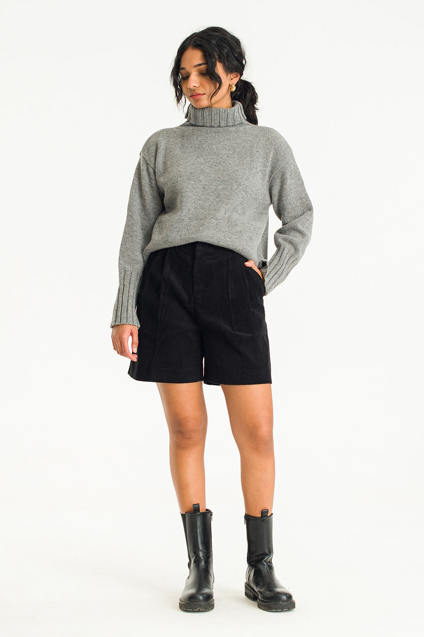Adeline Pintuck Cord Shorts, Black