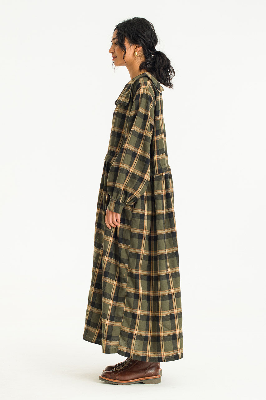 Kai Oversize Sailor Check Dress, Khaki