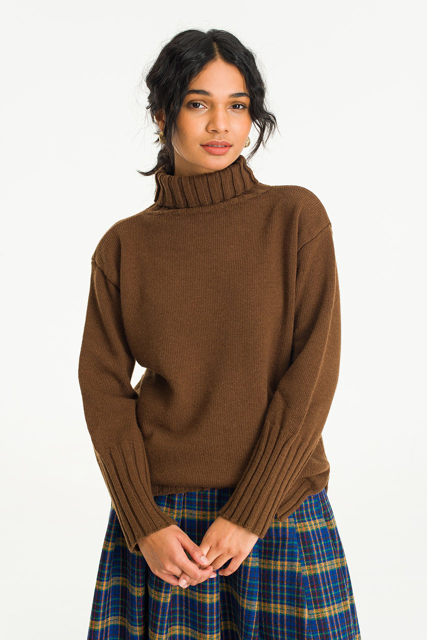 Siena Long Turtle Neck Jumper, Brown