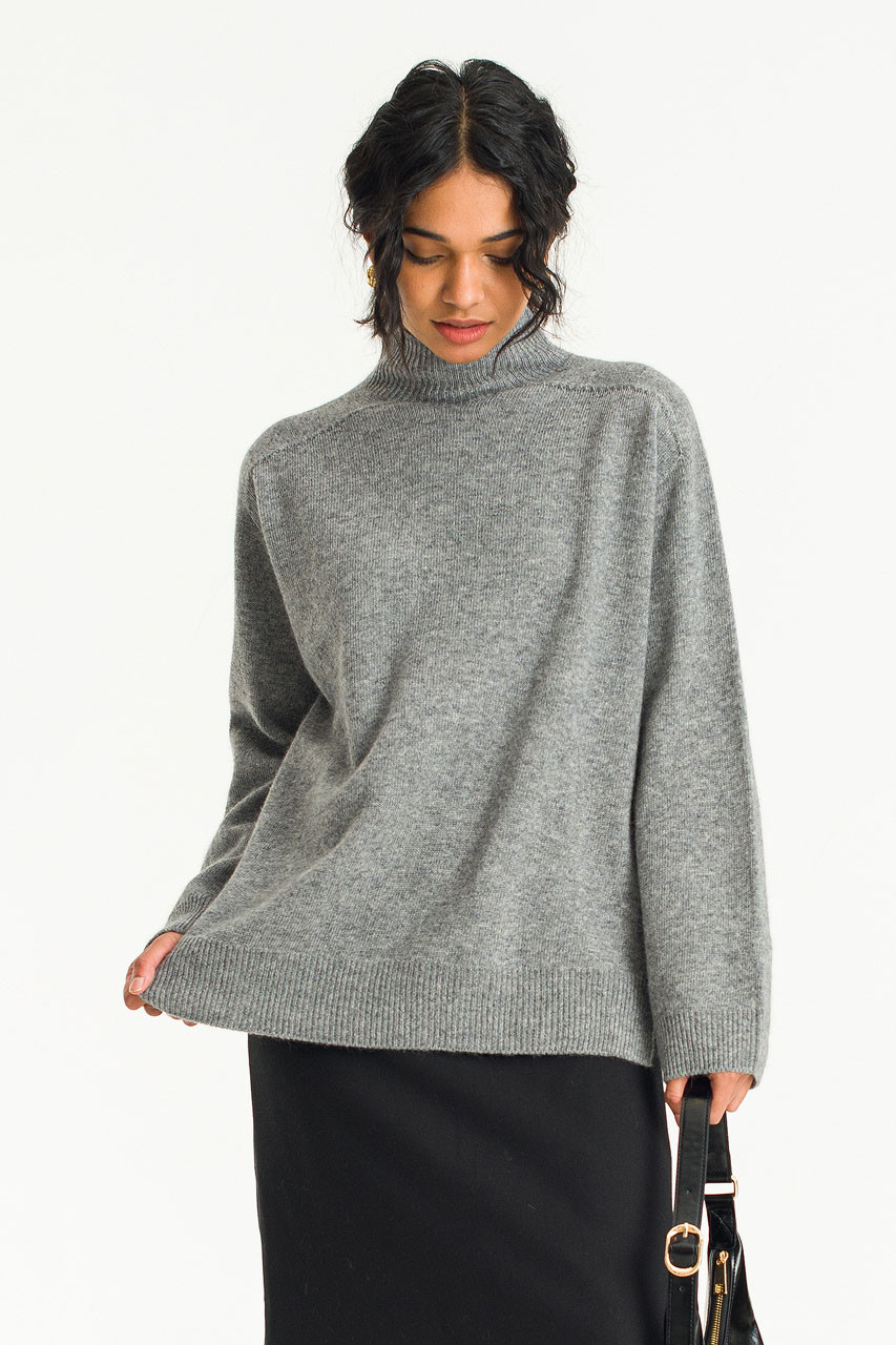 Half Neck Seamless Jumper, Grey