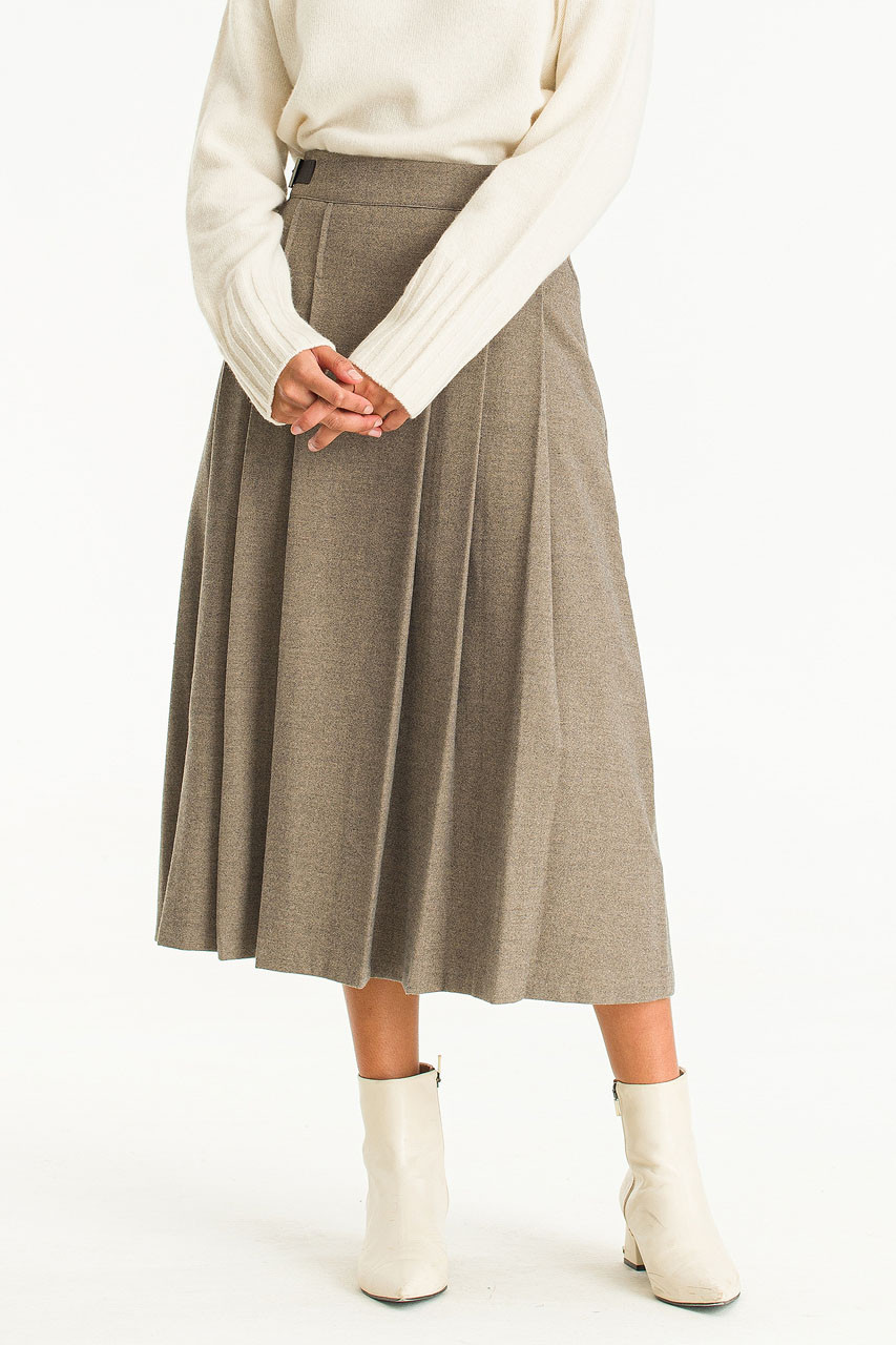 Louise Buckle Pleated Skirt, Mocha