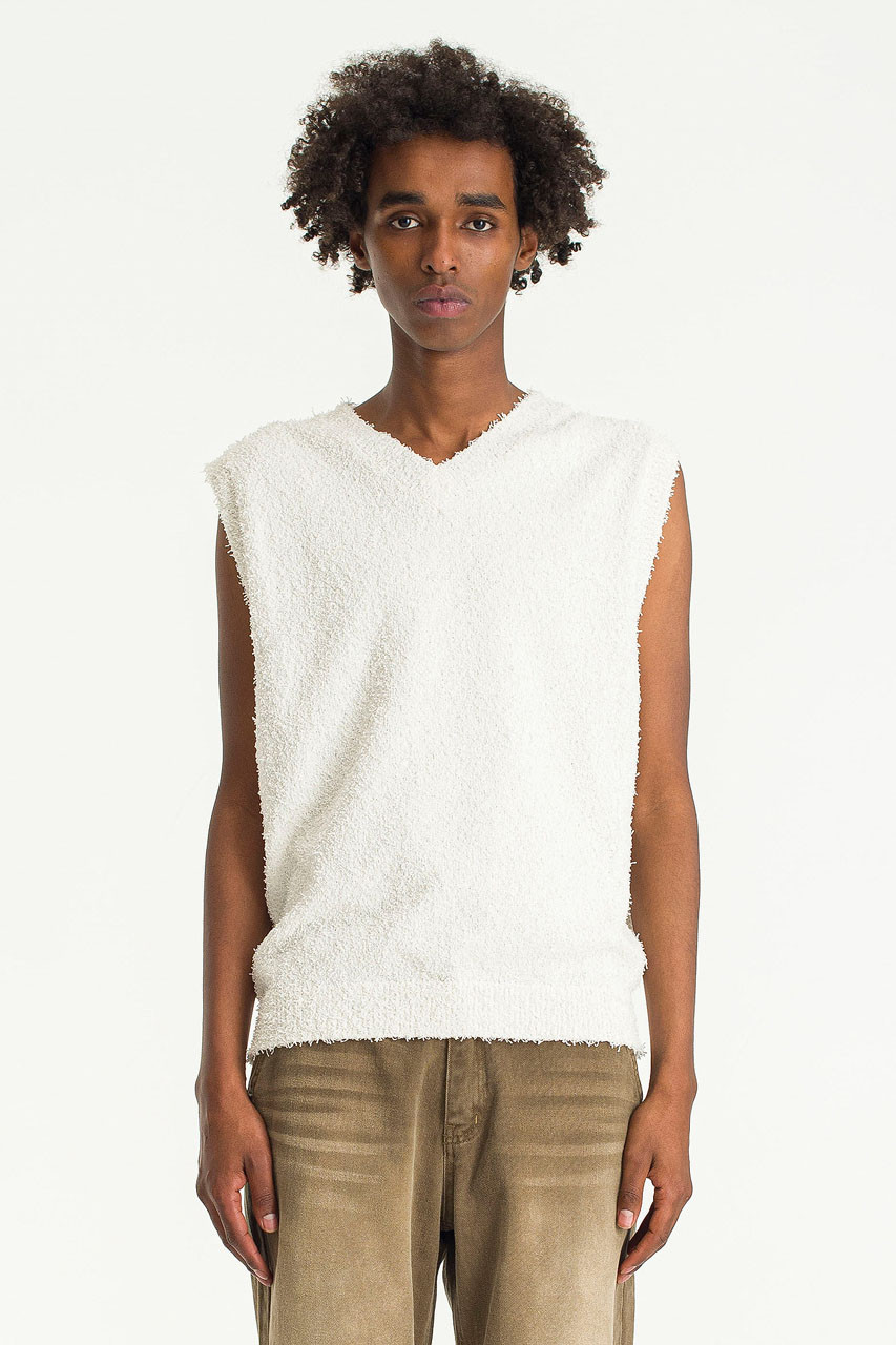 Menswear | Boucle V-Neck Vest, White