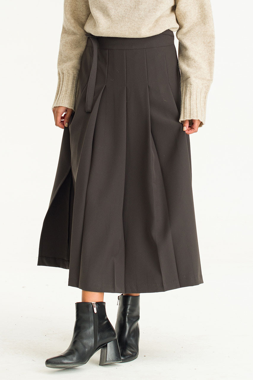 Emily Pleated Mid Length  Skirt, Charcoal