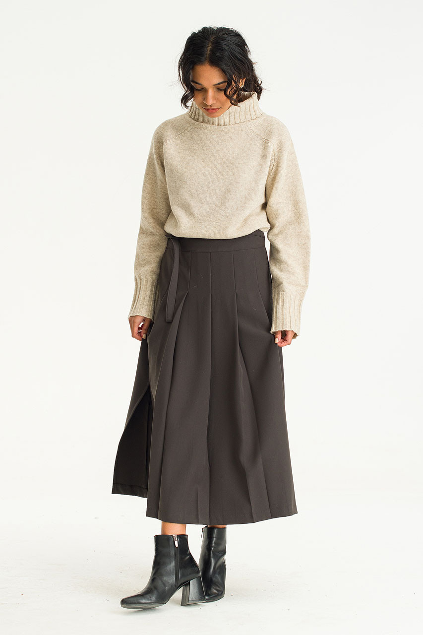 Emily Pleated Mid Length  Skirt, Charcoal