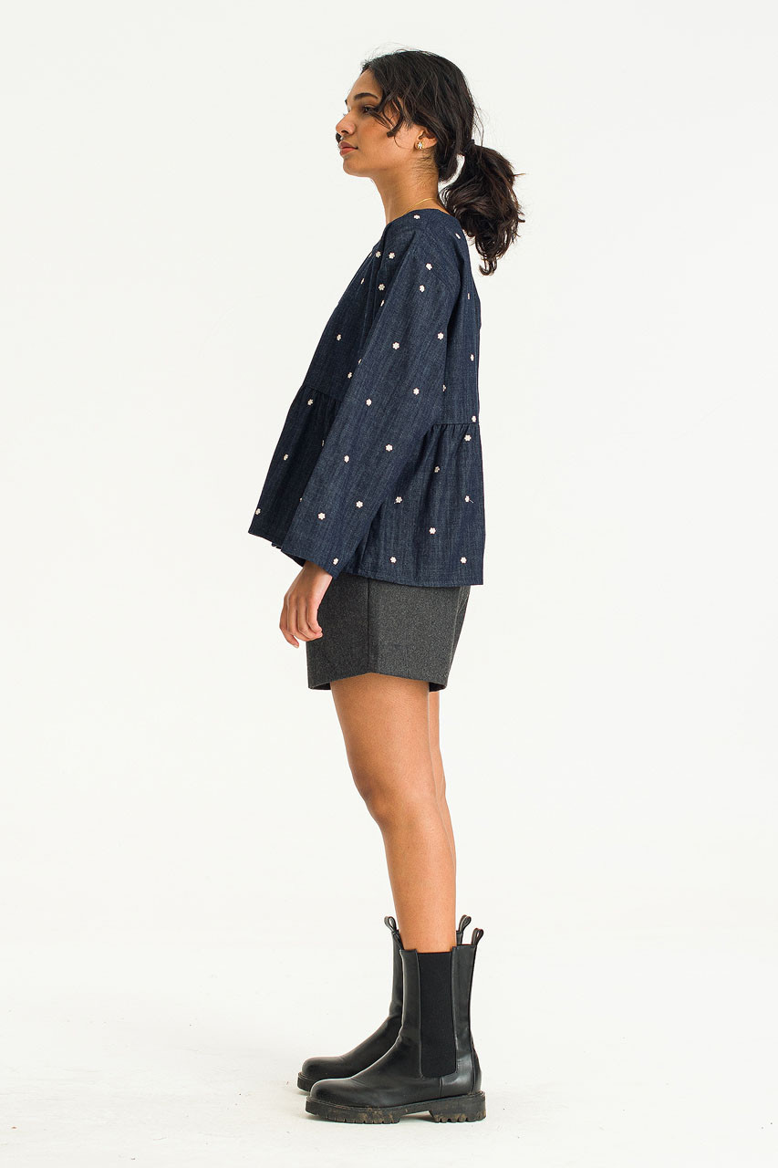 Daisy Embroidery Tunic, Indigo