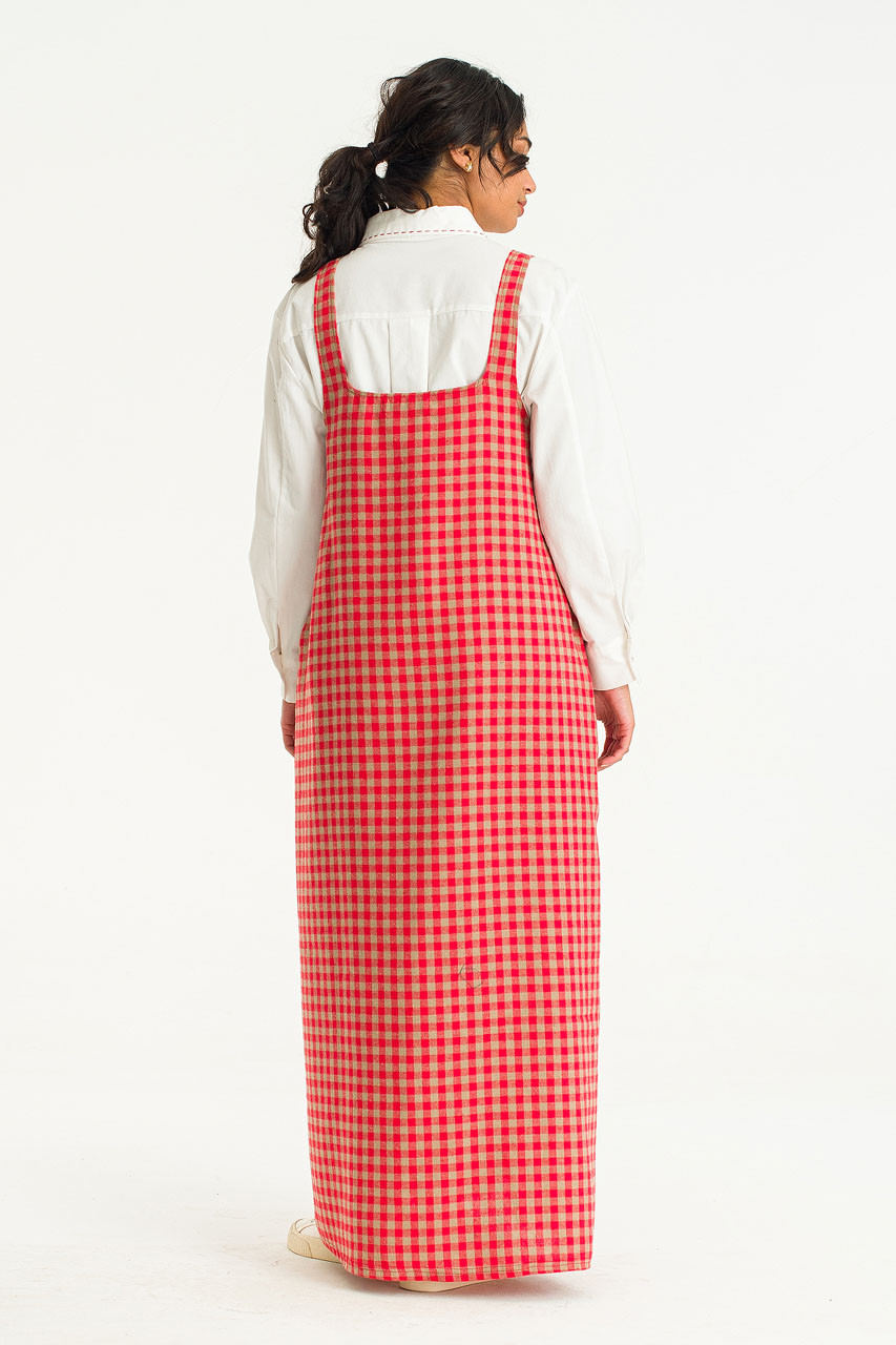 Jane Gingham Check Apron Dress, Red/Beige