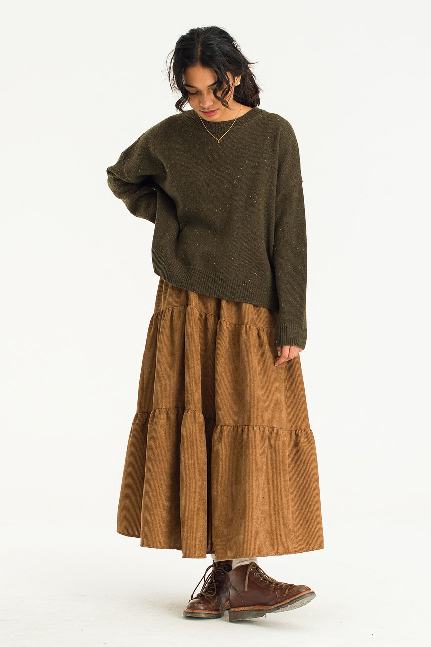 Nia Tiered Cord Skirt, Brown