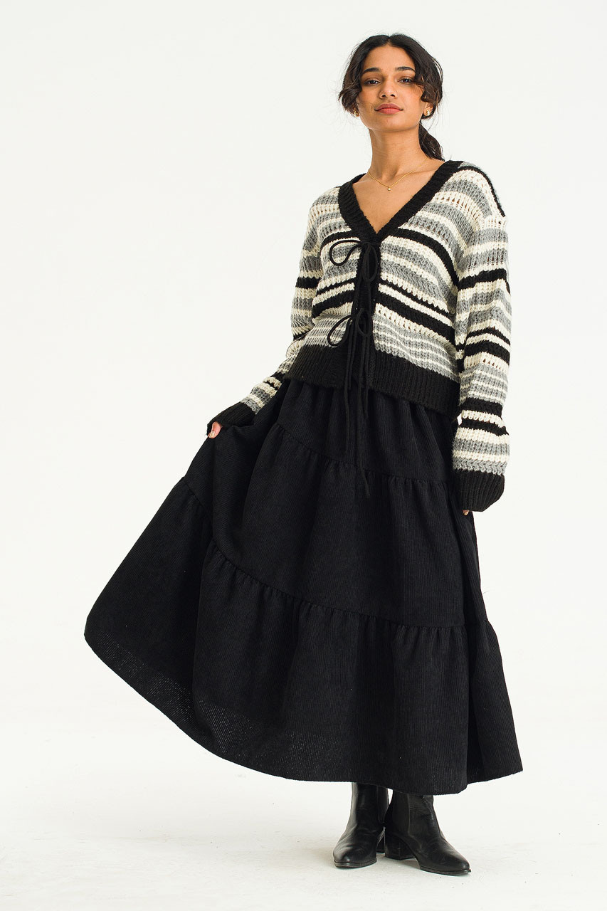 Nia Tiered Cord Skirt, Black