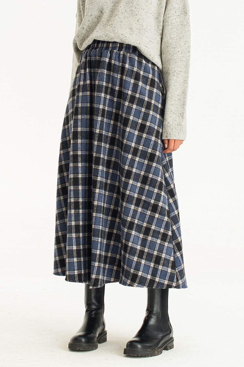 Sophie Check Long Skirt, Navy