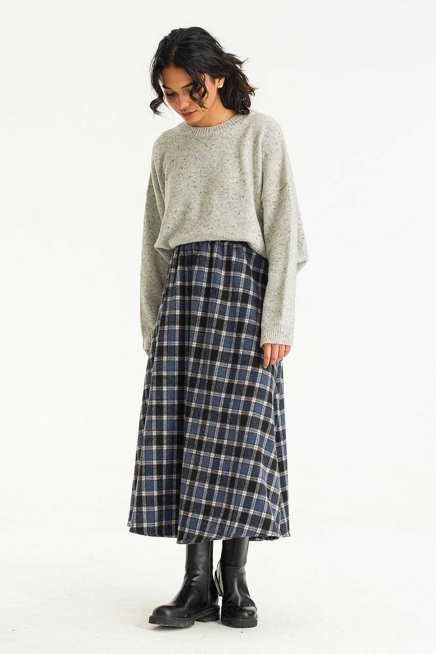 Sophie Check Long Skirt, Navy