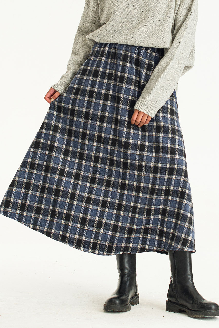 Sophie Check Long Skirt, Navy