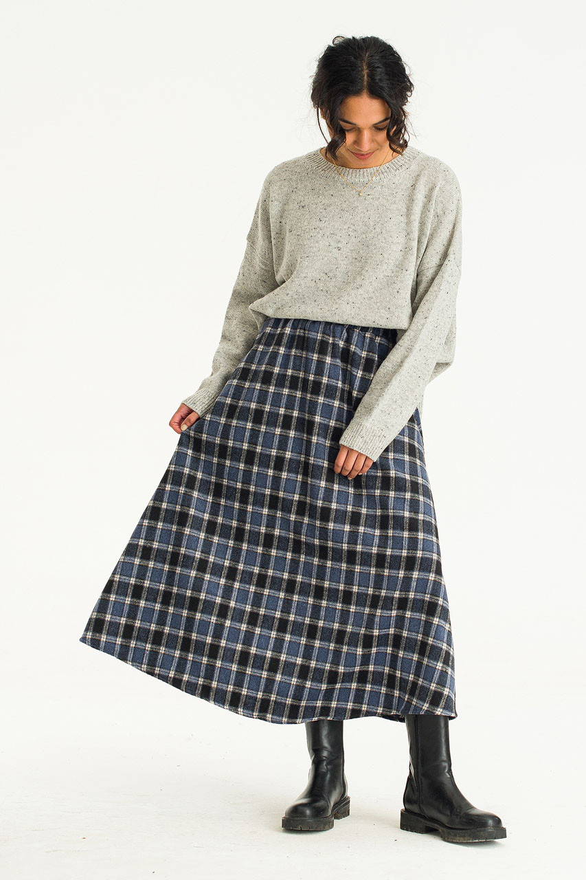 Sophie Check Long Skirt, Navy