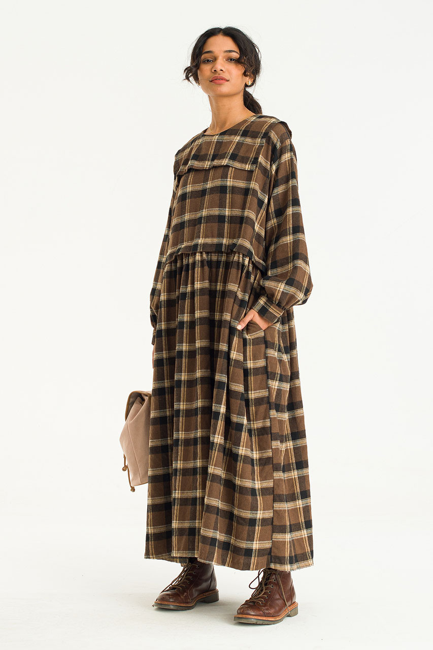 Kai Oversize Sailor Check Dress, Brown