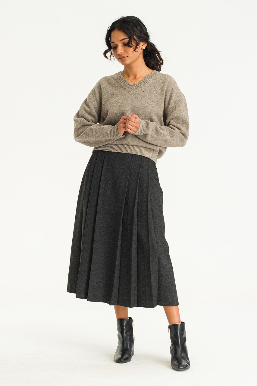 Louise Buckle Pleated Skirt, Charcoal