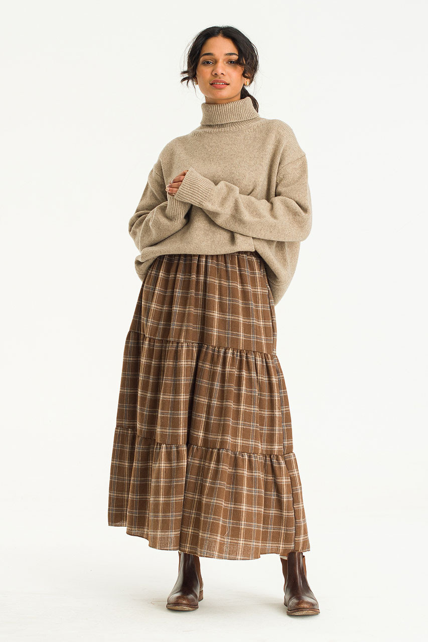 Elodie Check Tired Skirt, Brown