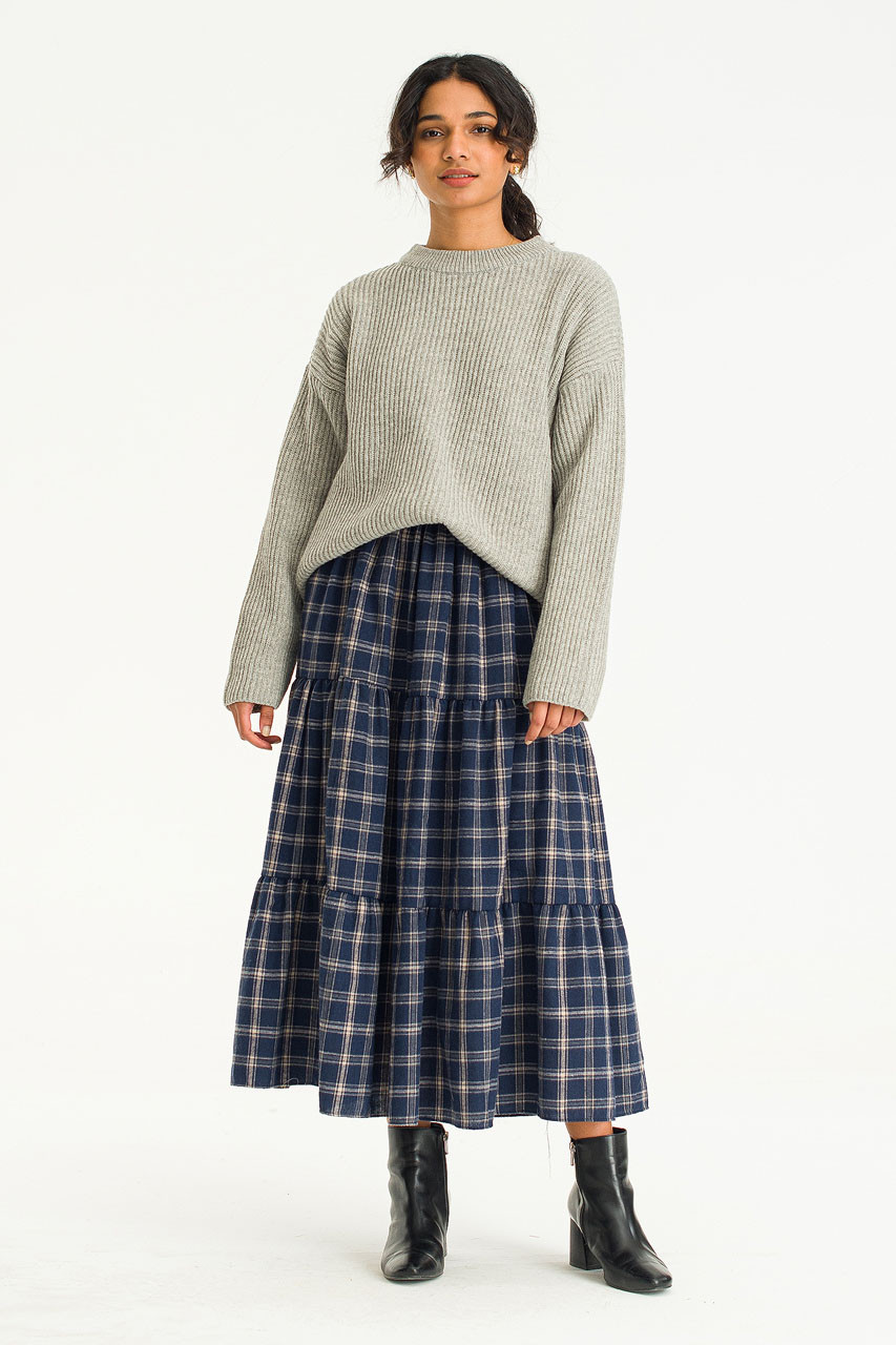 Elodie Check Tired Skirt, Navy