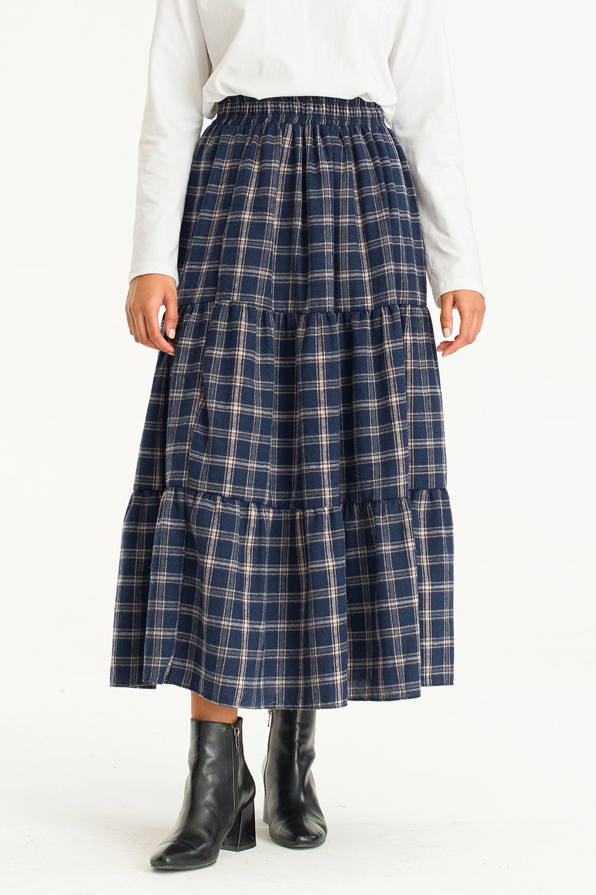 Elodie Check Tired Skirt, Navy