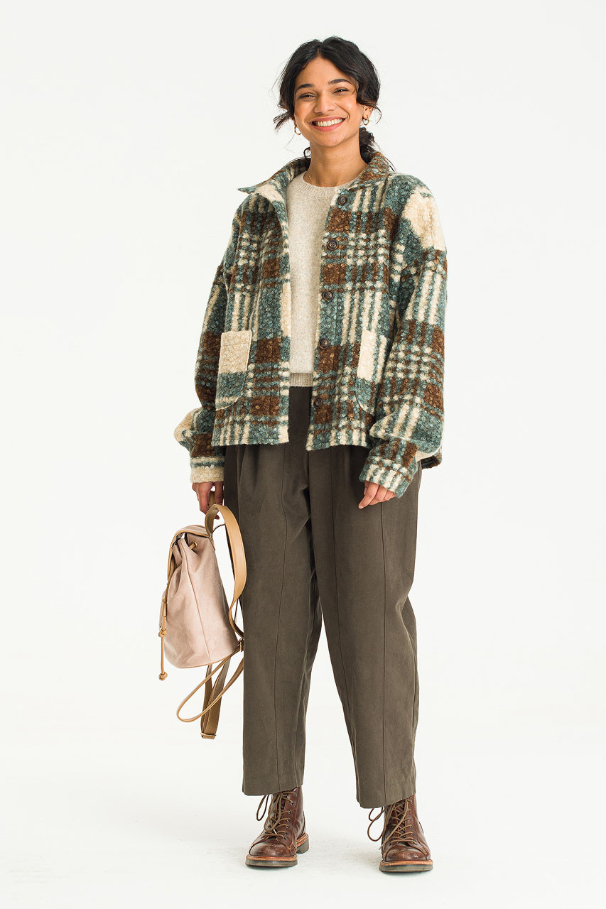 Kamon Print Checked Loose Fit Shirt Jacket