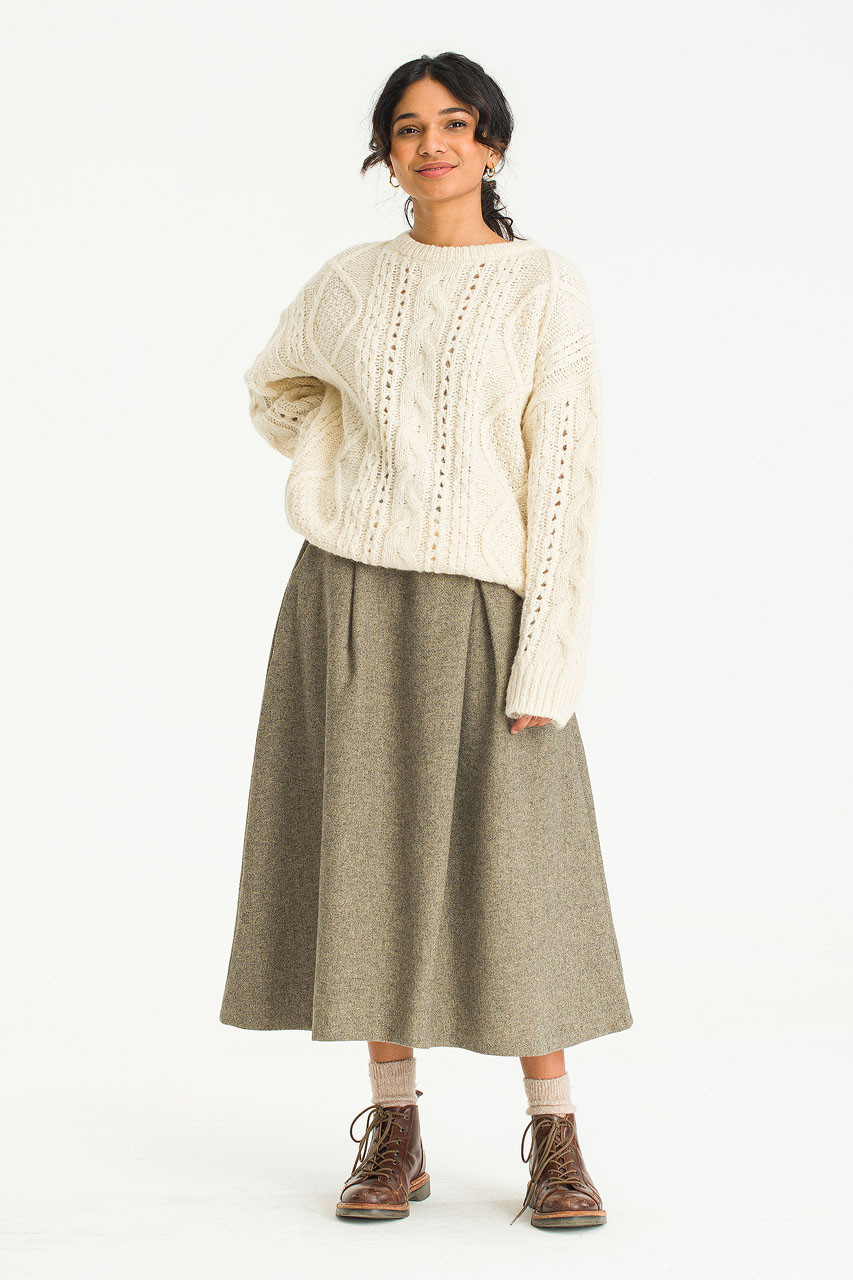 Hani Two Tuck Mid Length Skirt, Stone