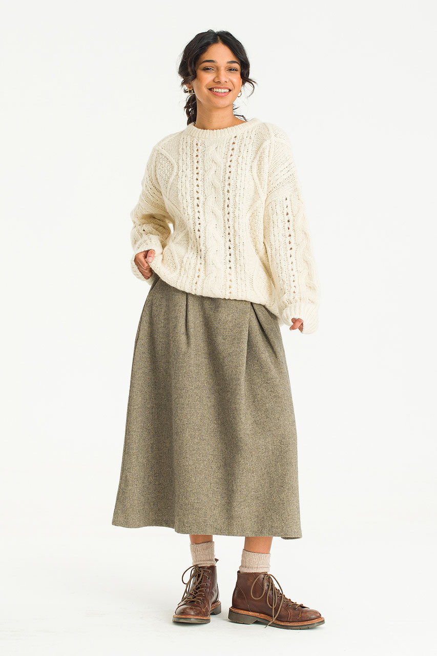 Hani Two Tuck Mid Length Skirt, Stone