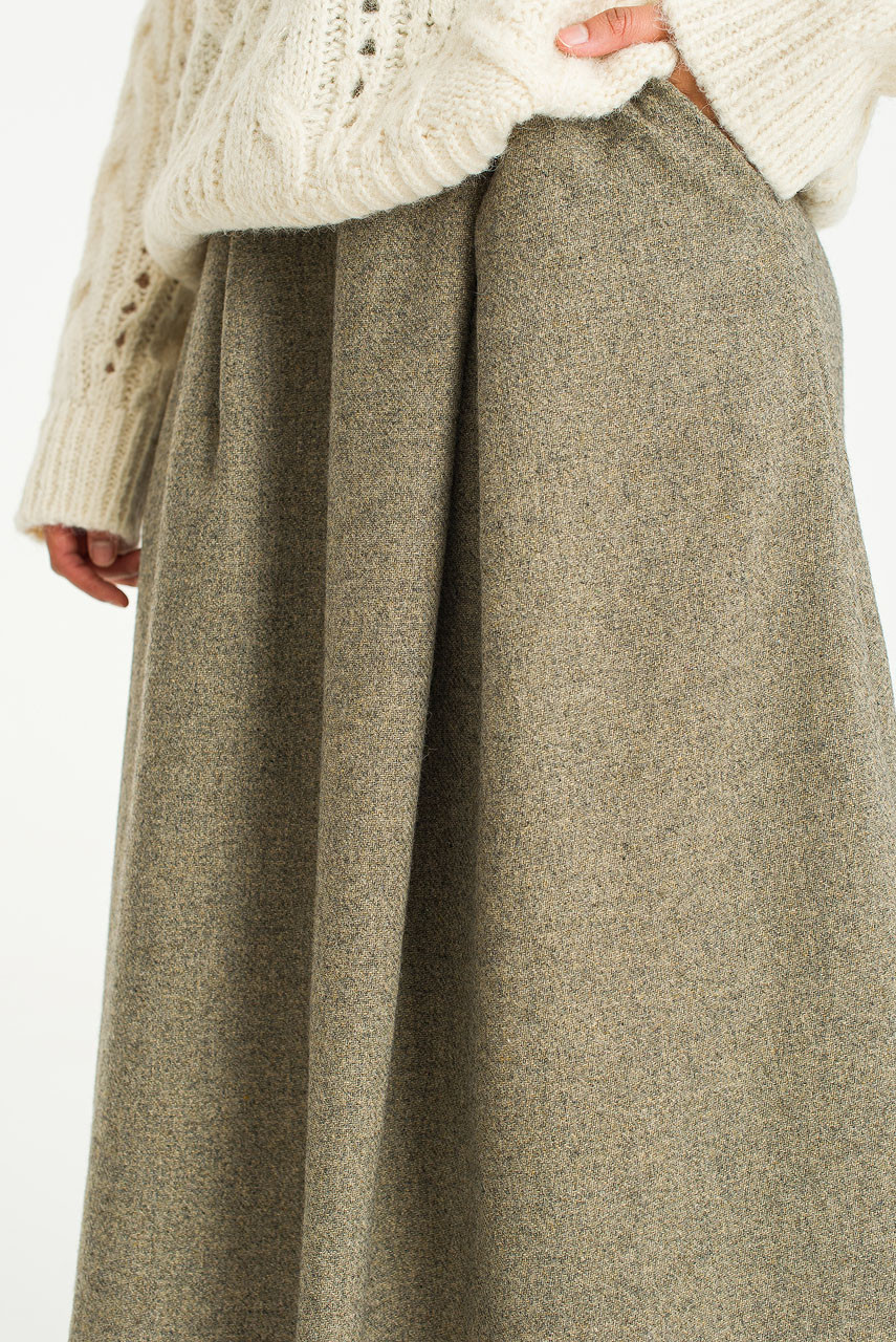 Hani Two Tuck Mid Length Skirt, Stone