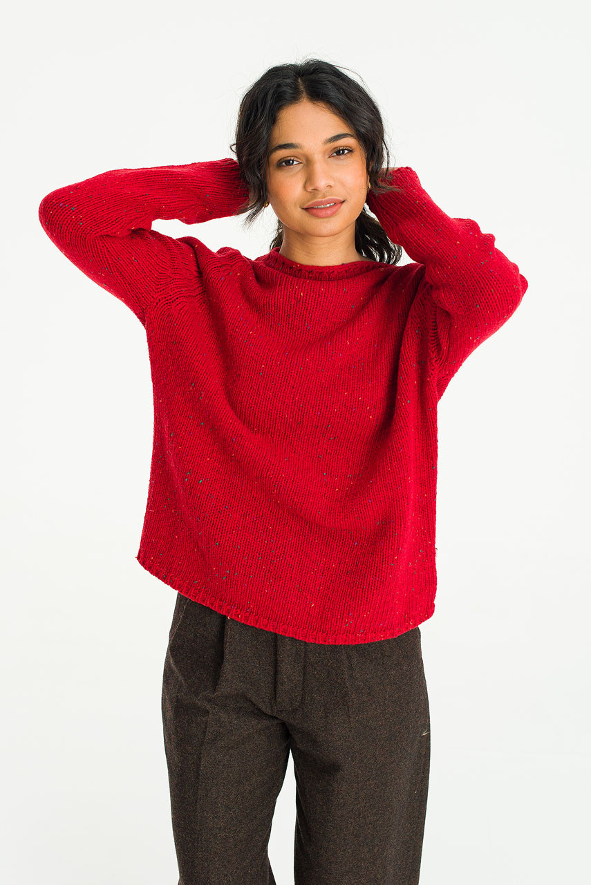 Flecked Fisherman Knit, Berry