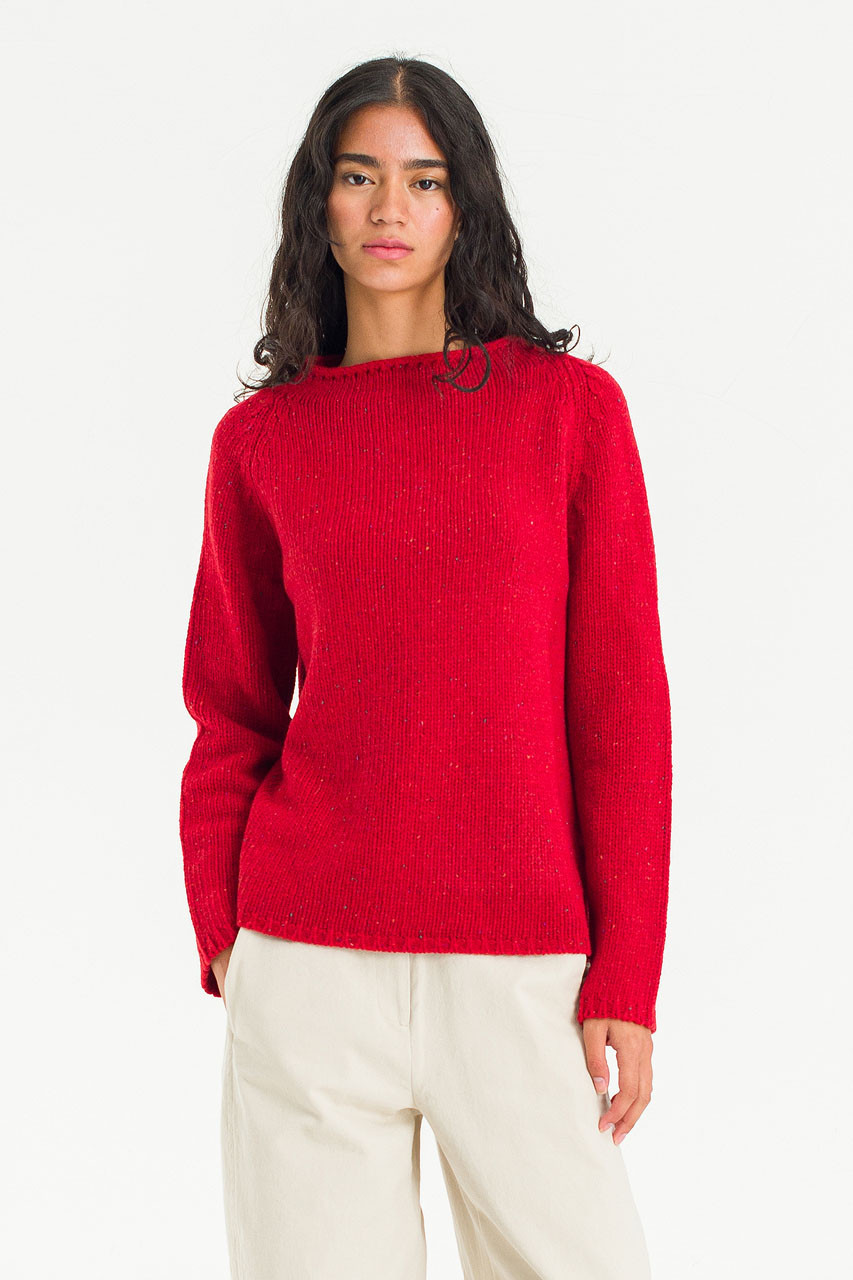 Flecked Fisherman Knit, Berry