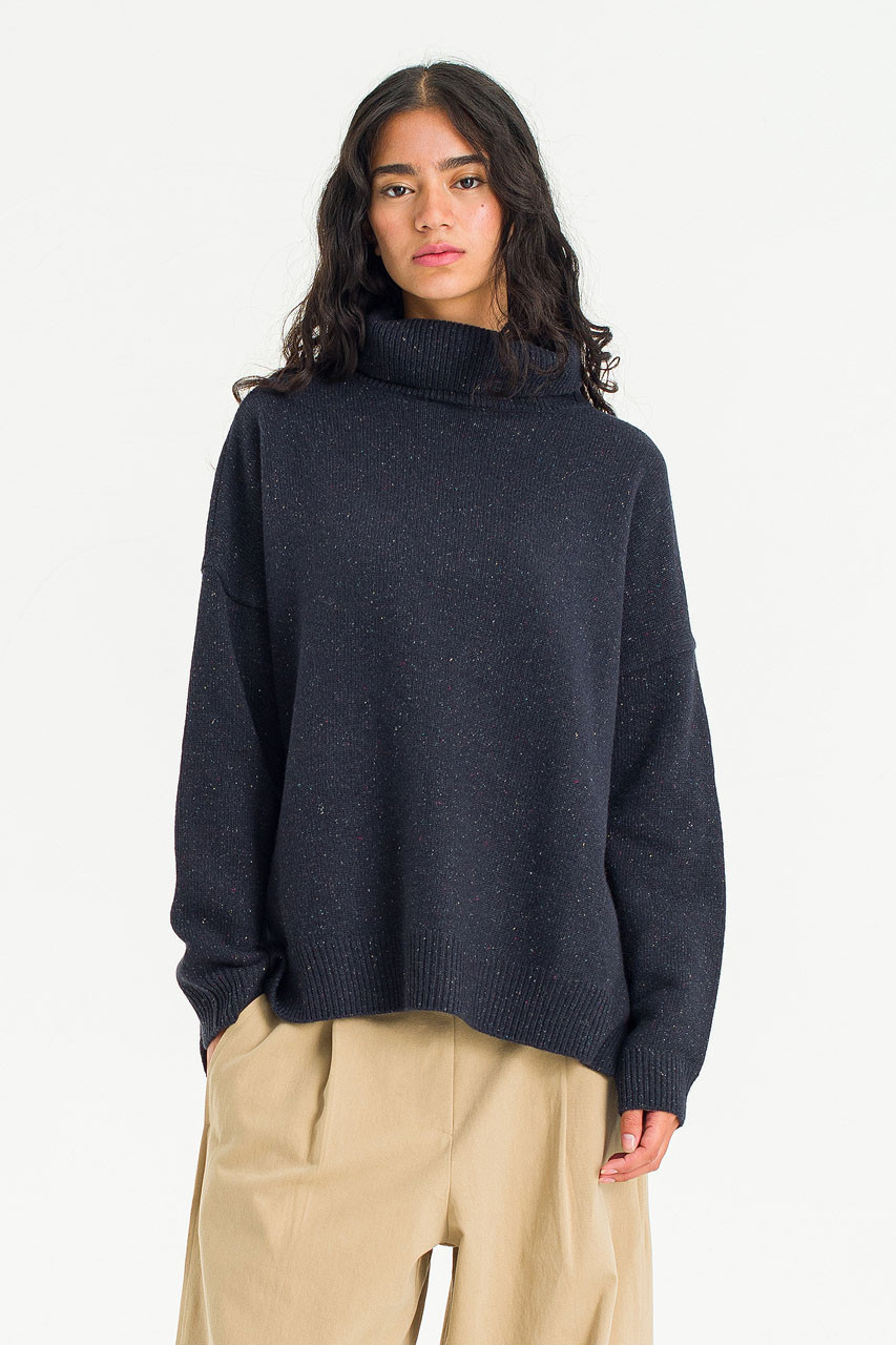 Oversize Roll Neck Jumper, Midnight Navy