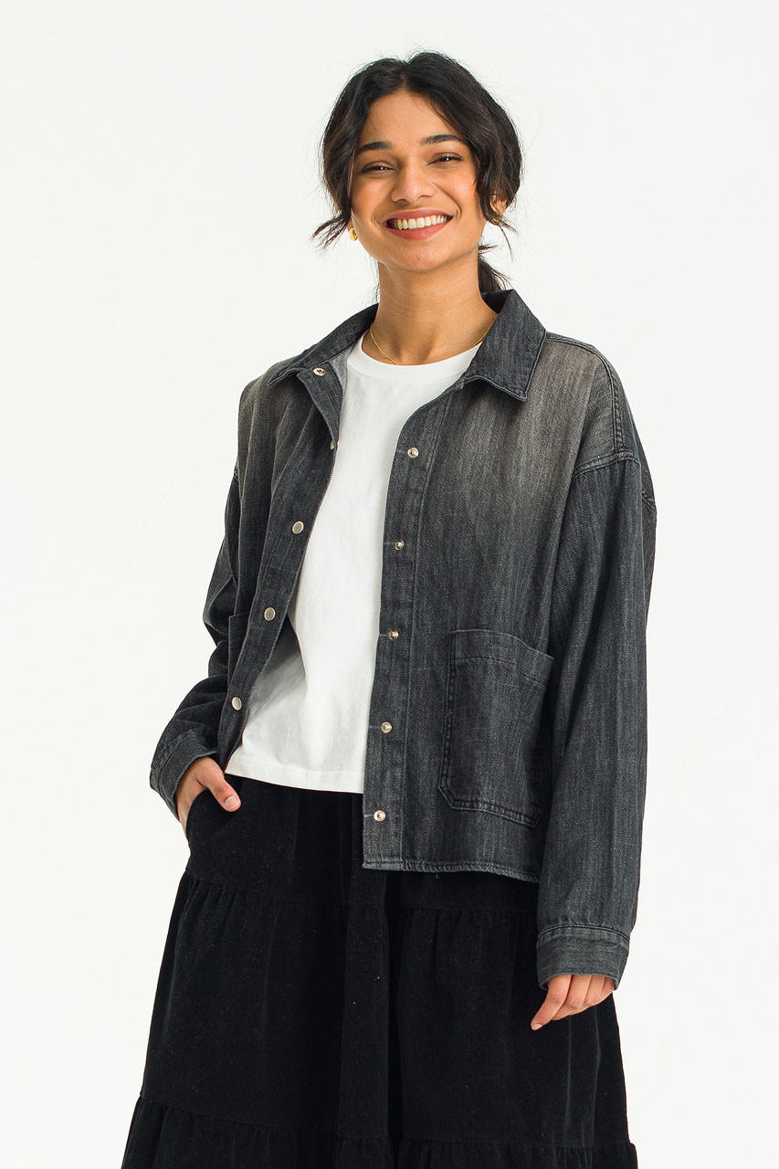 Lena Light Weight Denim Jacket, Black