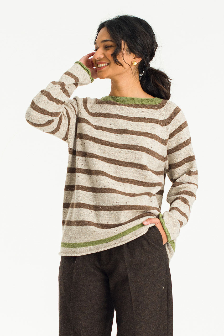 Heide Contrast Colour Stripe Jumper, Khaki