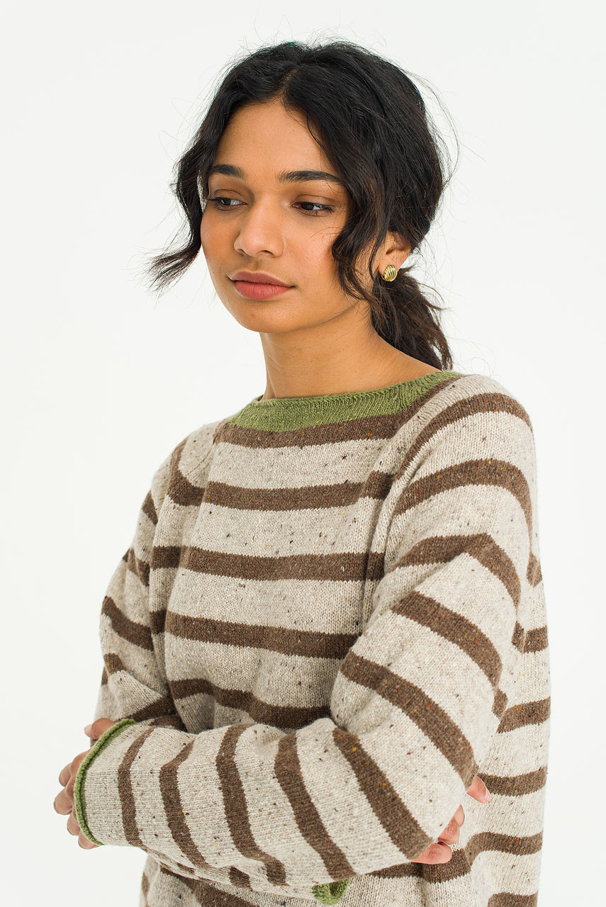 Heide Contrast Colour Stripe Jumper, Khaki