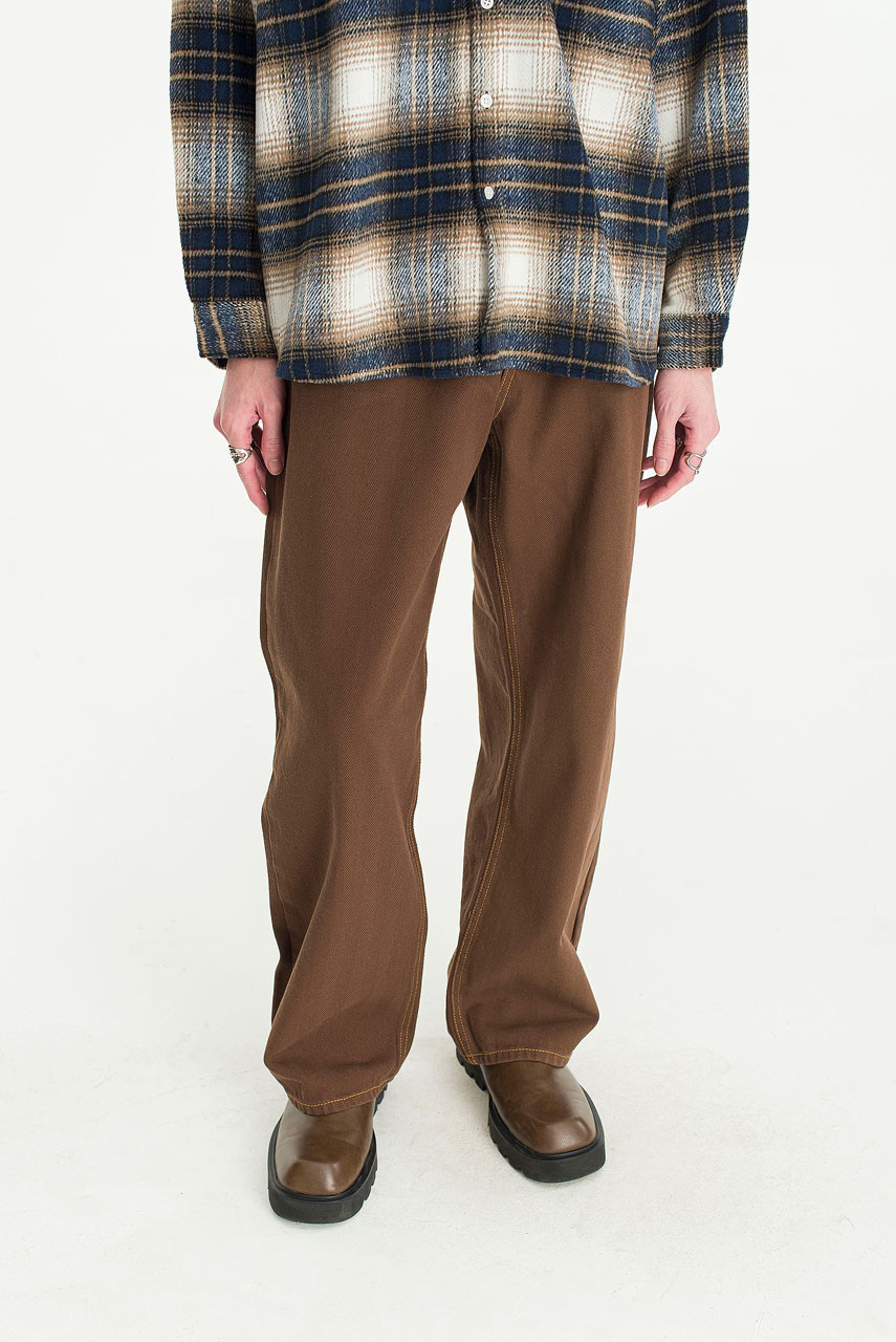 Menswear | Wide Twill Herringbone Pants, Brown