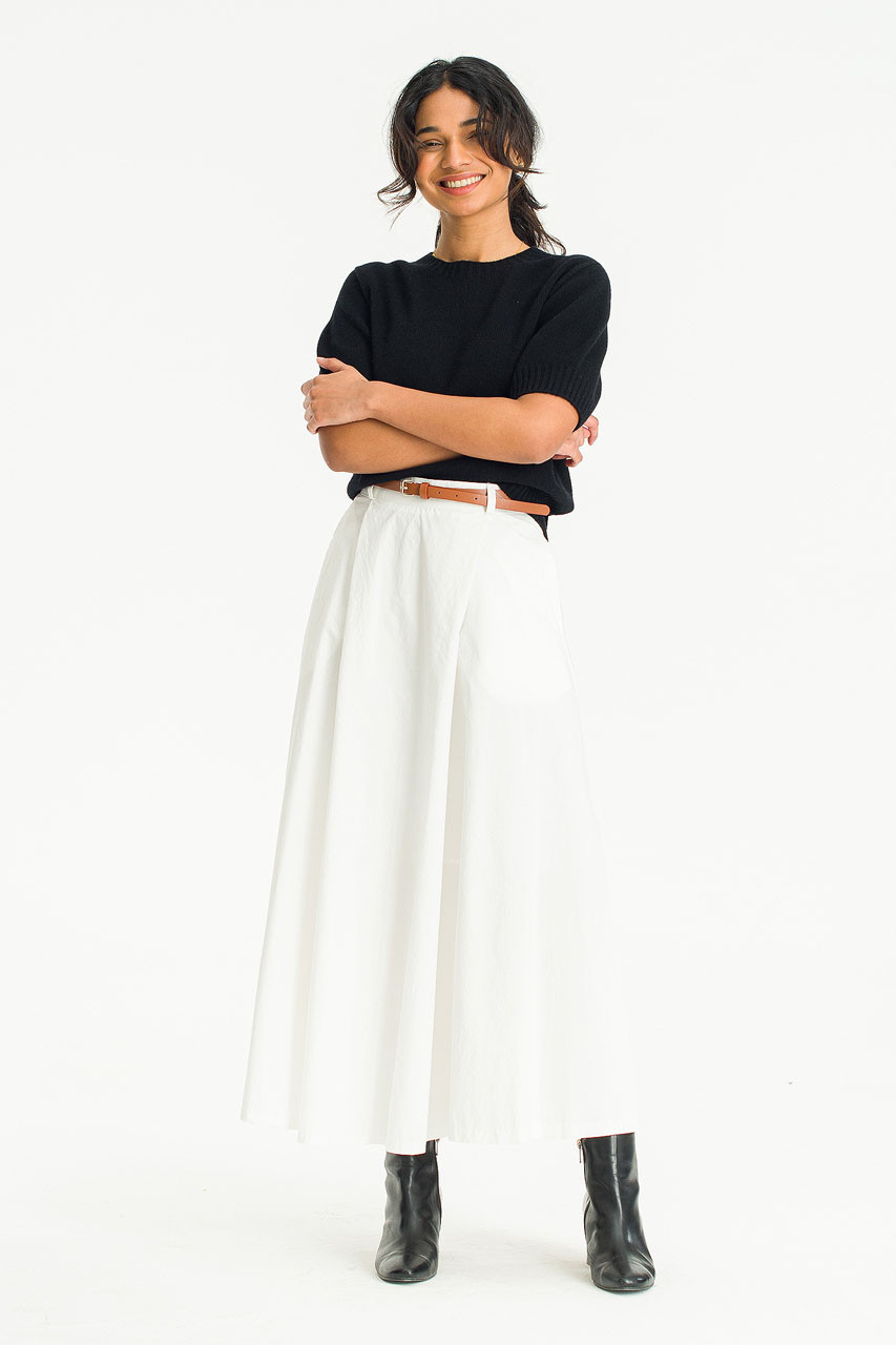 Camille Belted Mid Length Skirt, Ivory