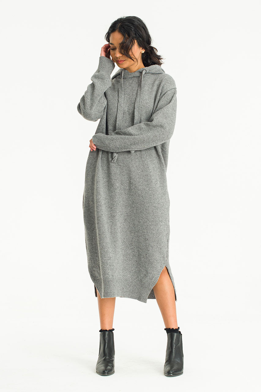 Camille Wool Hoody Dress, Grey