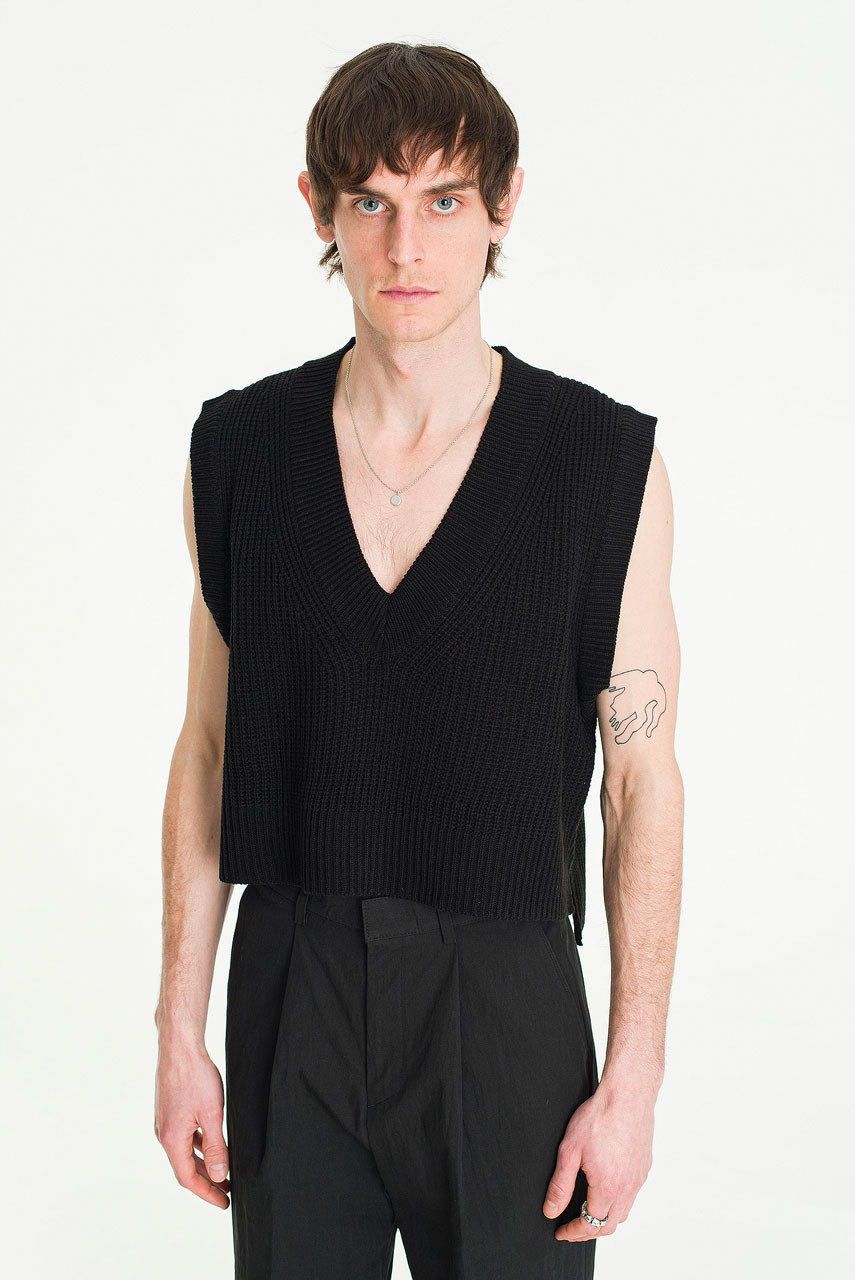Menswear | Cropped Knit Vest, Black