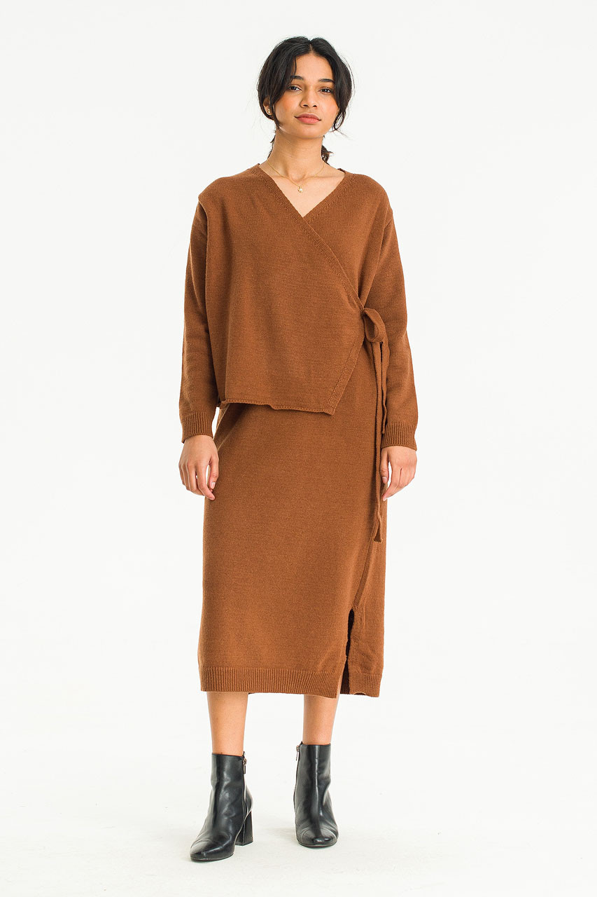 Laura Wrap Knit Dress, Brown