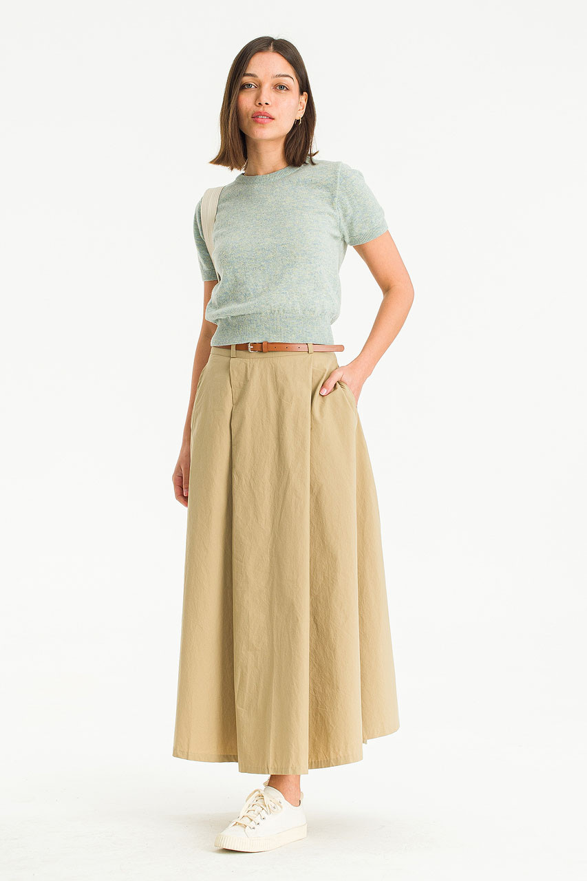 Camille Belted Mid Length Skirt, Beige