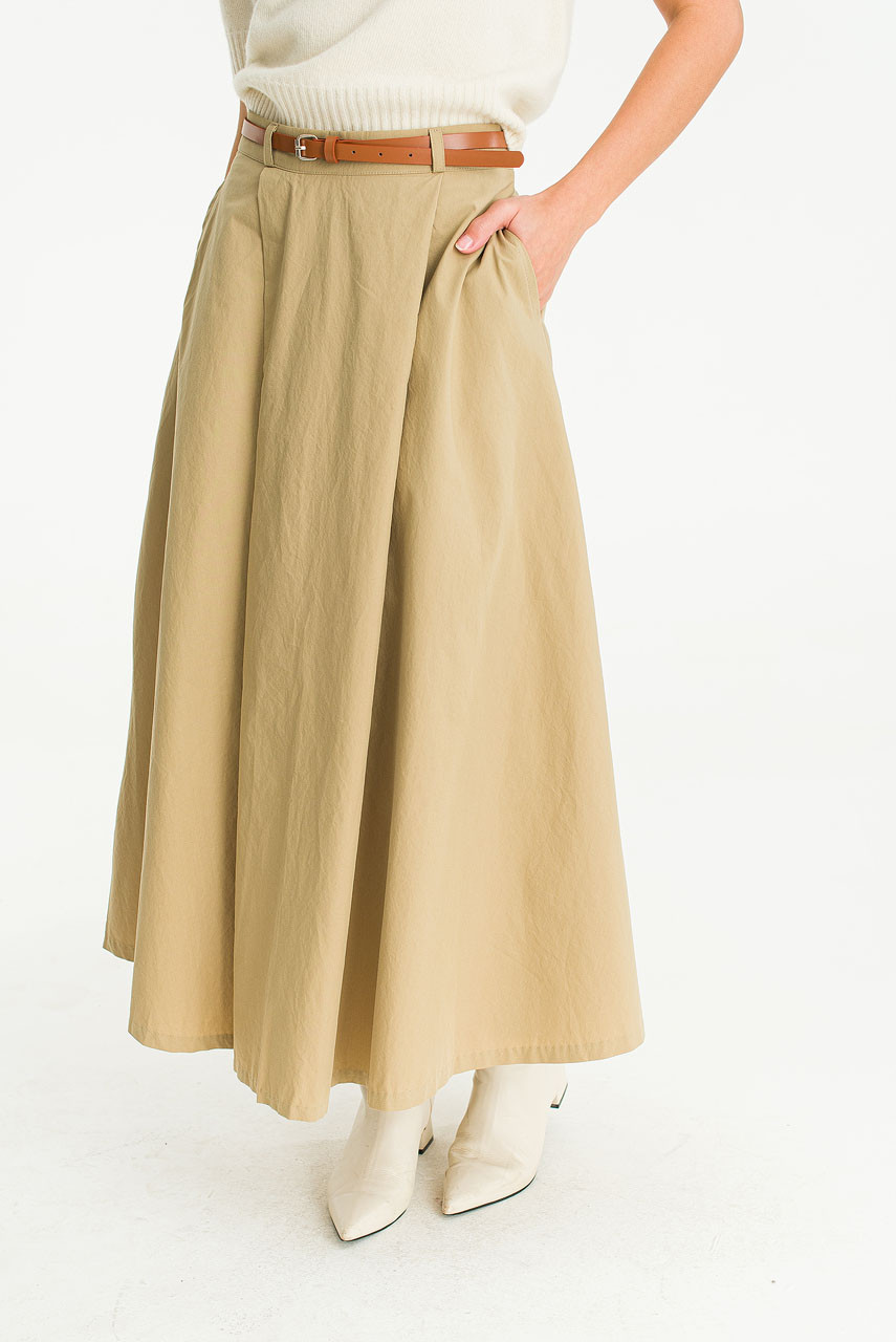 Camille Belted Mid Length Skirt, Beige